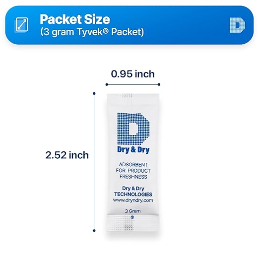 Dry & Dry 3 Gram[100 Packets] Food & Pharmaceutical Safe Silica Gel Packs Desiccants - Rechargeable Tyvek® Silica Gel Packets, Moisture Absorbers, Desiccants Packets, Silica Gel