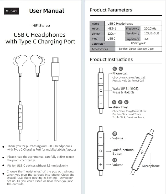 USB C Headphone for Samsung S26 S25 FE S24 A16 A17 Wired Earbuds Magnetic in-Ear Type C Earphone with Microphone Volume Control Bass Stereo Noise Canceling for iPhone 17 Pro Max 16 16e 15 Pixel 10 9a