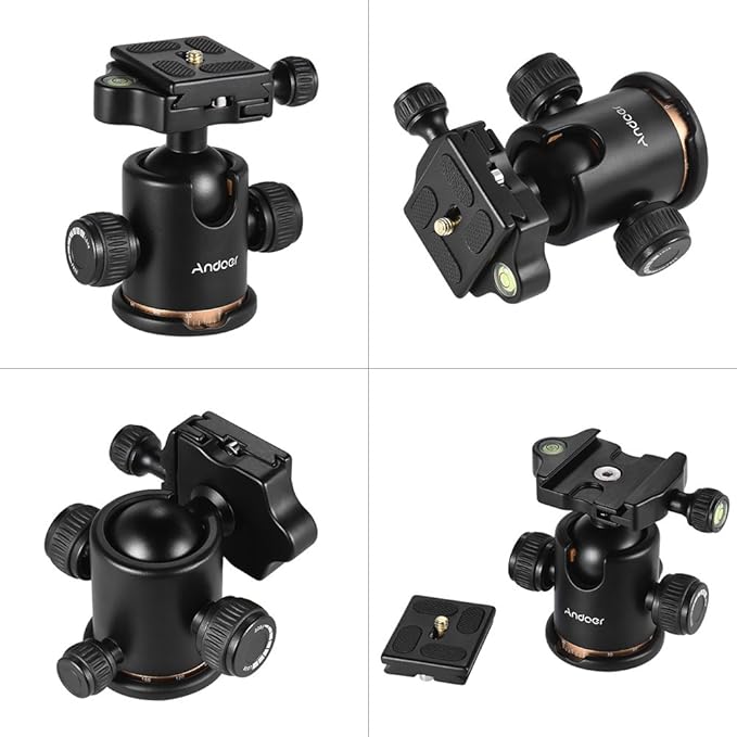 Andoer Tripod Ball Head, 360 Degree Rotating Panoramic Ball Head with Quick Release Plate 1/4 to 3/8 Screw Adapter Max 8kg/17.64lbs for Tripod Monopod Slider DSLR Camera