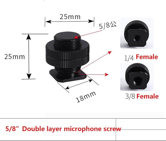Camera Tripod Adapter Mount Kit 1/4 to 1/4 Screws, 1/4 to 3/8 Converter Thread Screw, Hot Shoe Male or Female Screw Set for Tripod Monopod Flash Plate Mount(2pcs 5/8 Mic. Screw)