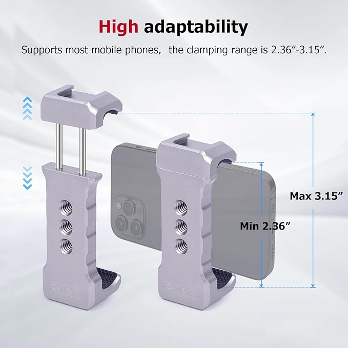 Came-TV Universal Aluminum Phone Clamp with Cold Shoe & 1/4" Threads – CNC-Machined Grip for 60-80mm Smartphones (Tripod/Mic/Light Mount) (61035)