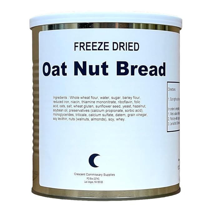 Military Surplus Freeze Dried Oat Nut Bread – 12 Slices per Can #10 Can – 25+ Year Shelf Life – Emergency Food Supply – Ready to Eat – Survival, Hunting, Camping, Backpacking – Long Term Storage – Pack of 6