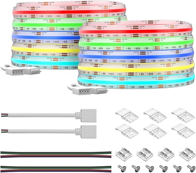 BTF-LIGHTING FCOB IP66 RGB COB LED Strip 16.4FTx2 Total 32.8FT DC12V 810LED/m Color Changing Flexible High Density Uniform Light 10mm Width forHome Indoor Decor(No Adapter or Controller)