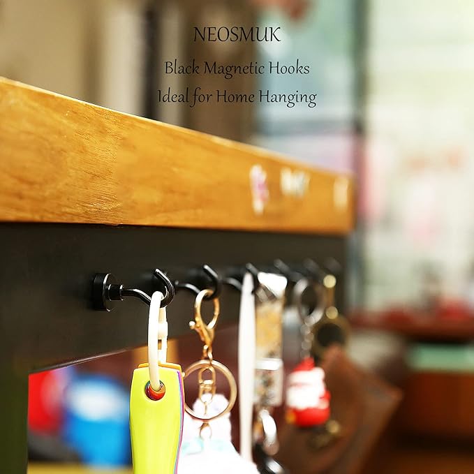 Neosmuk Magnetic Hooks, Cruise Ship Essentials, 30lb+ Heavy Duty Magnetic Hooks for Cruise Cabins, Refrigerator, Grill, Hanging, and Travel | Extra Strong Must-Haves Magnet Hook,Black,5 Pack