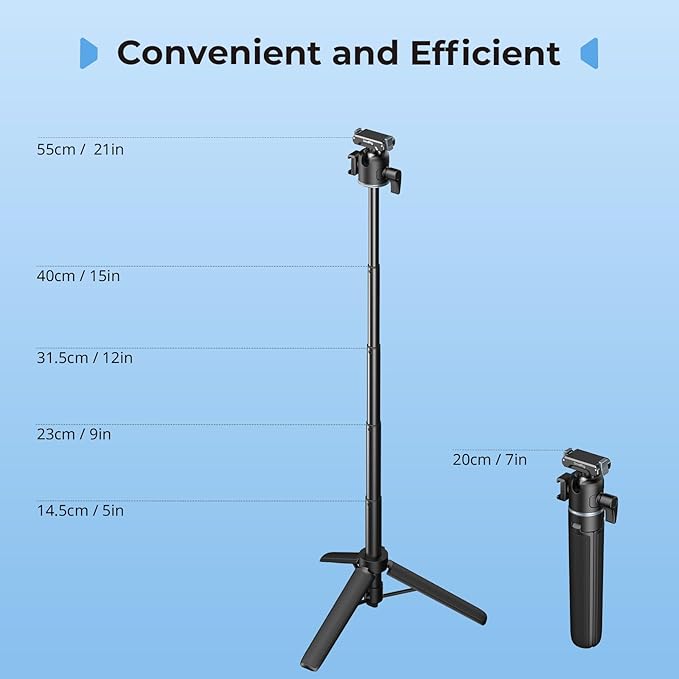 SmallRig Action Camera Selfie Stick Tripod, 7.8-21.6in Extendable, 360° Ball Head, Cold Shoe Mount, Quick Release Adapter for DJI Action 5 Pro/4, 1/4-20" Screw for GoPro Hero 13/12/11, Webcam - 5435