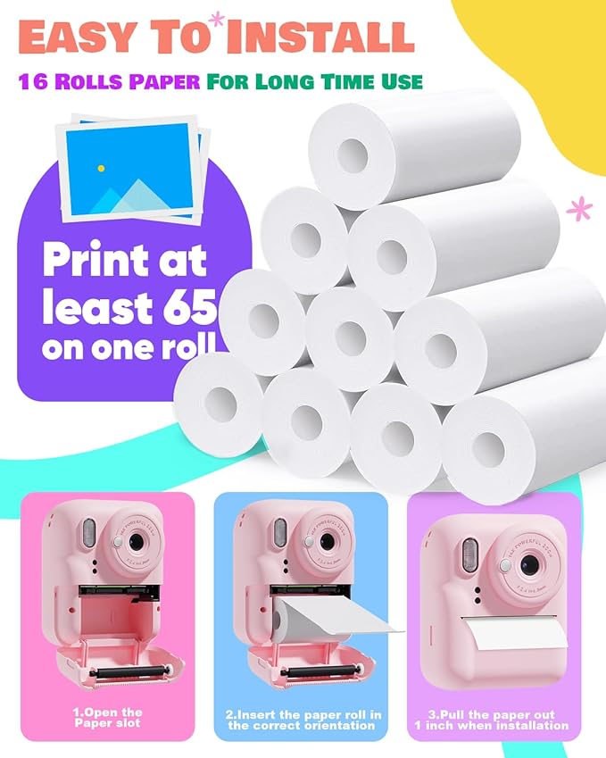 JOYJAM 16 Rolls Instant Print Camera for Kids Refill Print Paper, BPA Free, Photo Printer Thermal Paper Rolls for Most Kids Instant Camera