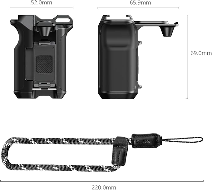 SMALLRIG Street Photography Handle for DJI Osmo Action 5 Pro/ 4/3, Quick Release, Shutter Button, Cold Shoe, Wrist Strap,1/4 Threaded Hole, Camera Grip Holder for DJI OEM Cages - 5826