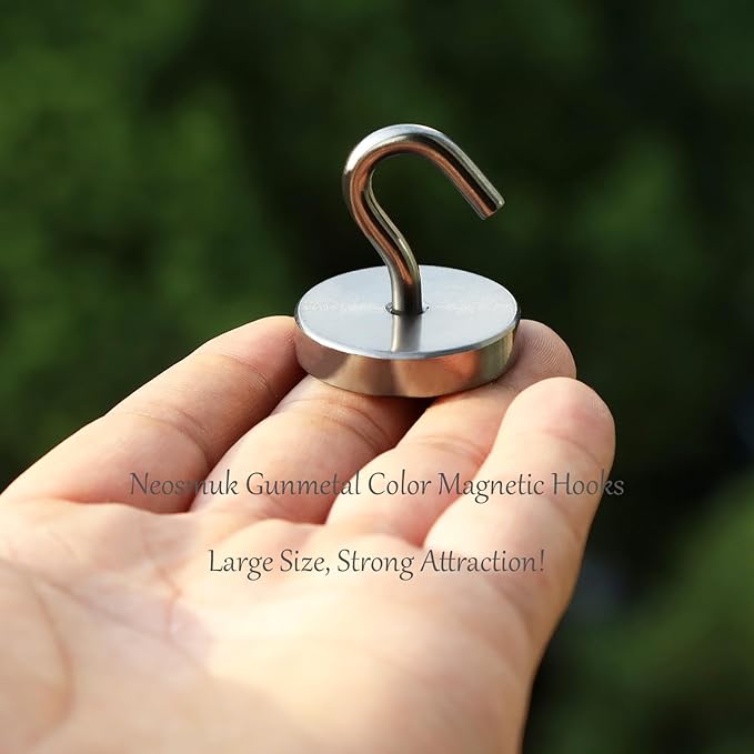 Neosmuk Magnetic Hooks, Cruise Ship Essentials, 130lb+ Heavy Duty Magnetic Hooks for Cruise Cabins, Refrigerator, Grill, Hanging, and Travel | Extra Strong Must-Haves Magnet Hook,Silver