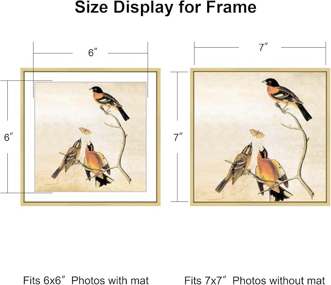 7x7 Picture Frame, Brass Metal Square Photo Frames with HD Glass, Fits 6x6 with Mat or 7 x 7 without Mat, Display for Wall and Table, 1 Pack