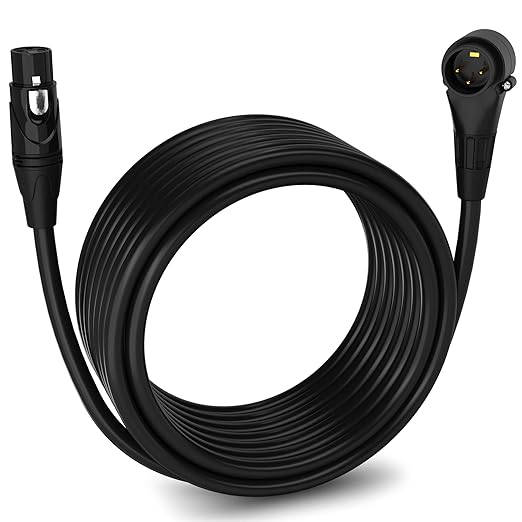 LyxPro 30 Feet Right Angle XLR Male to Female 3 Pin Mic Cord for Powered Speakers Audio Interface Professional Pro Audio Performance Camcorders DSLR Video Cameras and Recording Devices - Black