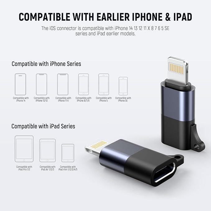 NEEWER USB C to iOS OTG Adapter 2 Pack Set, USB Type C (Female) to iOS (Male) Compatible with iPhone 14 13 12 11 X iPad Type C Wireless Microphone, LM4