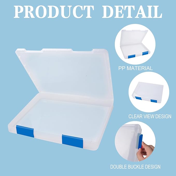 12 Pcs Clear A4 A5 File Box Document Plastic Storage Box with 48 Labels File Holder Organizer Paper Plastic Case Magazine Protector with Buckle Office School Supplies(Blue)