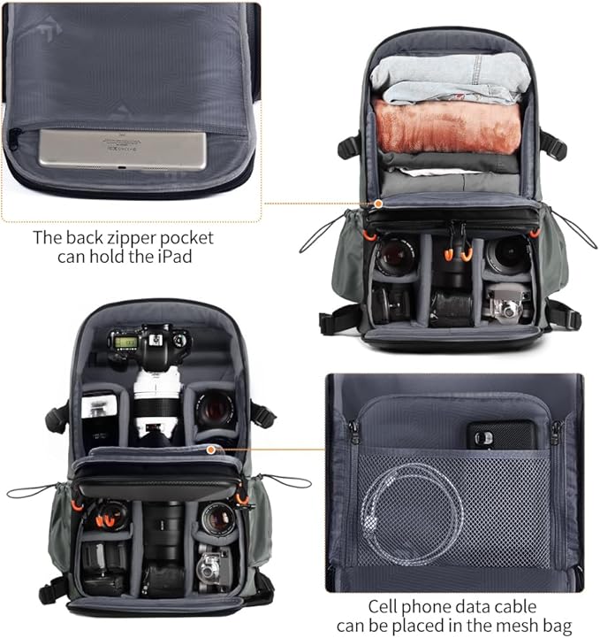 K&F CONCEPT Camera Bag EVA Waterproof 2 in 1Camera Backpack Shoulder Bag 32L Large Capacity with Rain Cover Storage for 15.6" Laptop for Photography