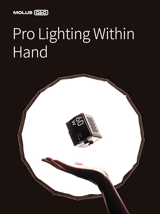 ZHIYUN Molus G60, Bi-Color Video Light, 300g Portable 60W COB LED Continuous Output Lighting, CRI≥96, TLCI≥97, Bluetooth App Control, ZY Mount Ecosystem DC/PD Power Supply