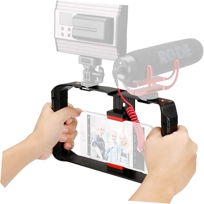 Smartphone Radio Rig Handheld Camera Holder for Filmmaking Vlogging and Live Streaming Portable Phone Bracket Compatible with Smartphones for and Black Red