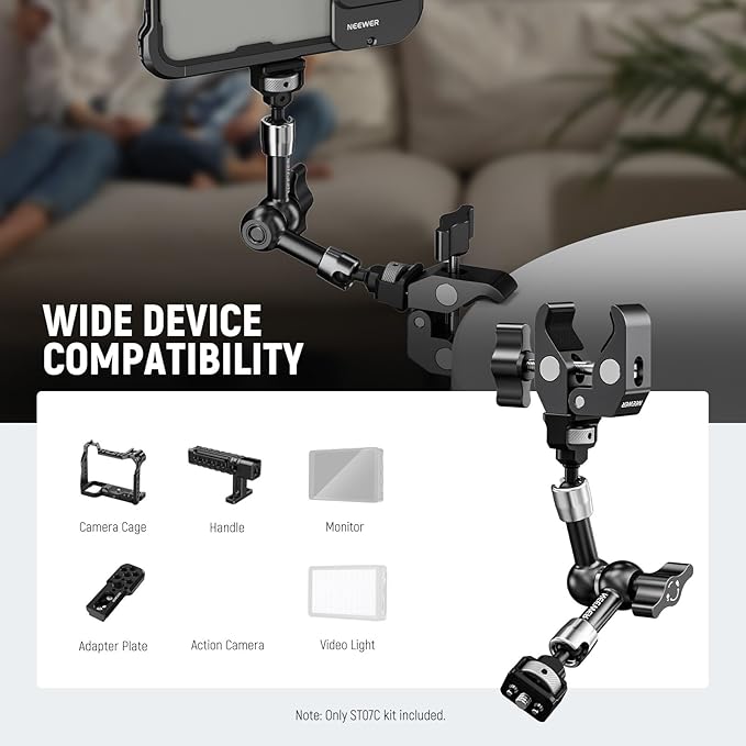 NEEWER 7" Articulating Magic Arm Clamp Mount with Super Clamp, Camera Monitor Mount with 1/4" 3/8" ARRI Locating Pins & Holes for DSLR Action Camera Video Light Compatible with SmallRig Cage, ST07C