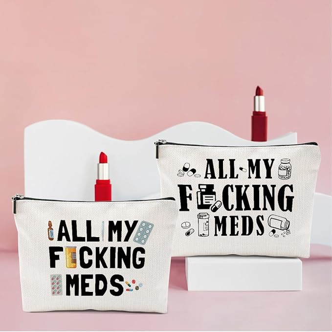 2 PCs Medicine Bag Funny Makeup Bag Meds Bag Cosmetic Bag, Doctor Gifts Pill Bag, Doctor Gift Medical Gifts for Women Girls Pharmacist Nurse Coworkers Christmas birthday Gifts Zipper Pouch