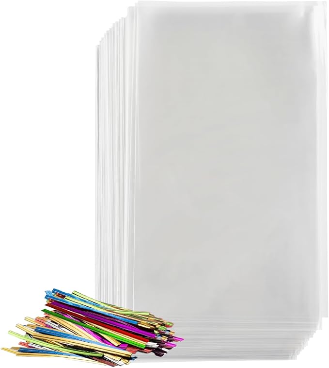 Prestee 200 Pack Clear Plastic Cellophane Bags - 4x6 with 4" Twist Ties, Candy & Cookie Bags, Treat Bags with Ties, Clear Gift Bags (Pack of 200)