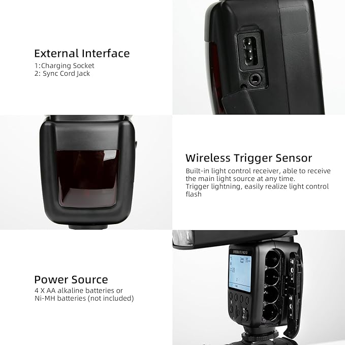PHOTOOLEX LCD Camera Flash Speedlite for Canon Nikon Sony Panasonic Olympus Fujifilm Pentax Sigma Minolta Leica and Other SLR Digital Cameras and Digital Cameras with Single Contact Hot Shoe