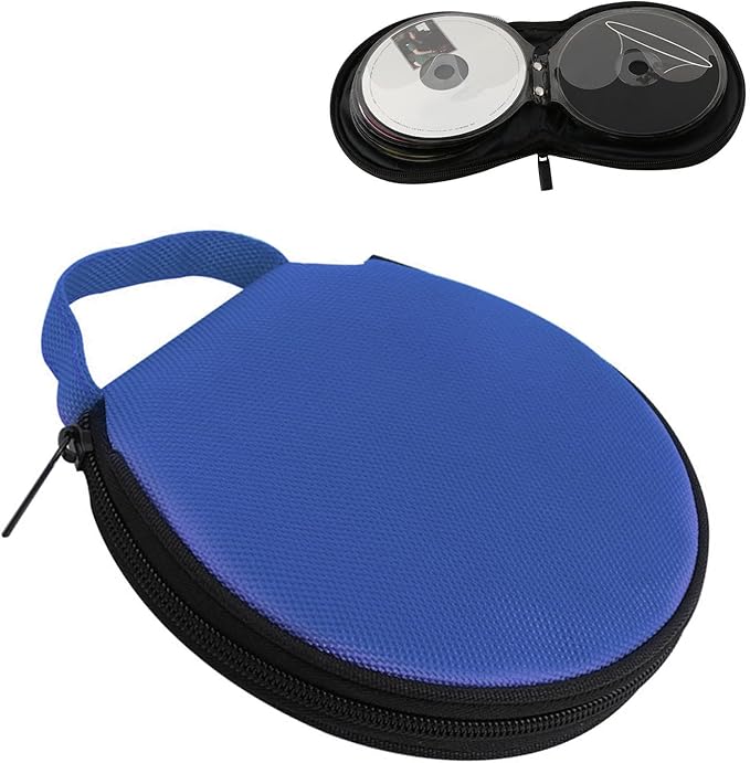 1 PC Car CD Case, Oxford Cloth Round CD Storage Bag with Handle, Waterproof Portable Large Capacity DVD Wallet File Organizer, Universal for Most Cars, Homes (Blue)