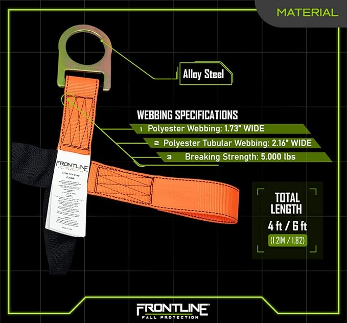 Frontline COS04R Concrete Embed Anchor Strap with D-Ring End 4' | ANSI & OSHA Compliant | Pour-in Disposable Anchor | 310 lbs. Capacity | Color Orange/Black