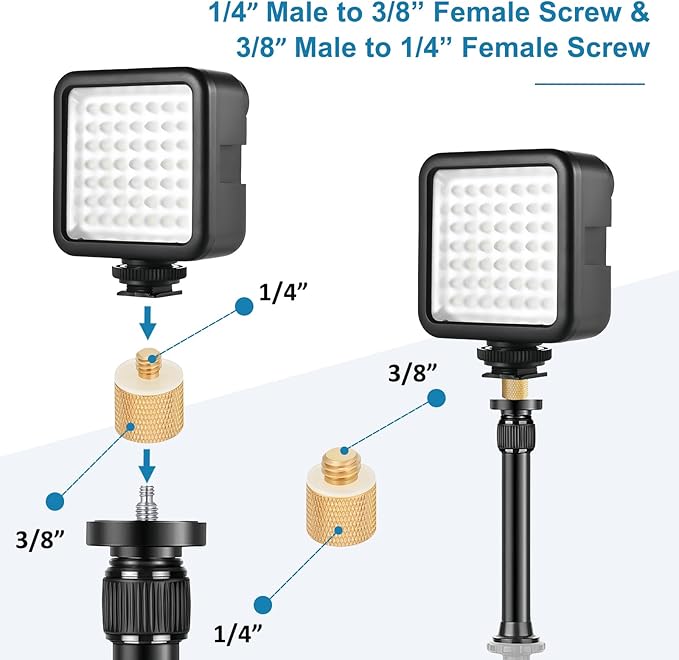 2 Pack Camera Screw Adapter, 1/4" Male to 3/8" Female & 3/8" Male to 1/4" Female Thread Adapter Set for Tripod Stand, Microphone Stand, Mic Mount, and Camera Monitor (Brass)