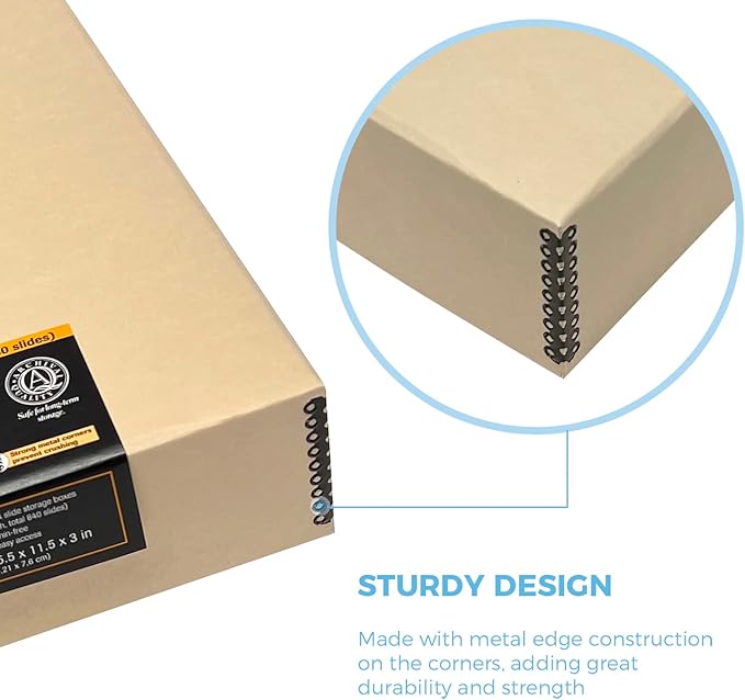 Lineco, Archival Slide Storage Box 15.5" x 11.5" x 3", Holds Up to 840 Films, With 6 Inner File Cases, Tan
