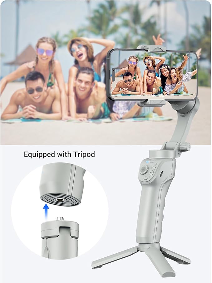 PUSOKEI 3-Axis Phone Gimbal Stabilizer with AI Tracking & Fill Light, Foldable Handheld for Vlog Video Recording, 8-Hour Battery, Compatible with Smartphones