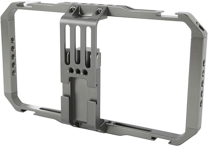 Smartphone Video Rig Camera Cage, Handheld Phone Video Stabilizer with Dual Handles, Aluminum Alloy Vlogging Cage with Cold Shoe Mounts for Phones 2.5-3.4in Wide