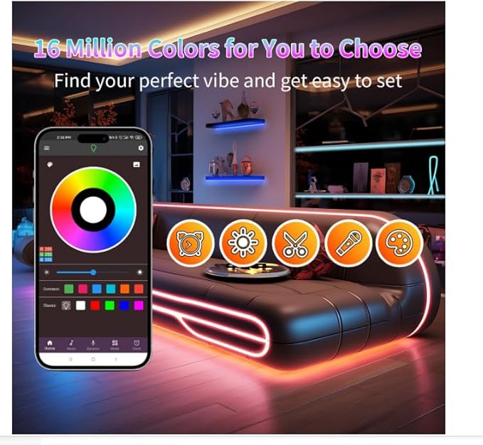 Led Lights for Bedroom Smart App Controlled 300FT(3 Rolls) RGB Strip Lights for Bedroom, Sync with Music, Ideal for Home Party and Room Decoration