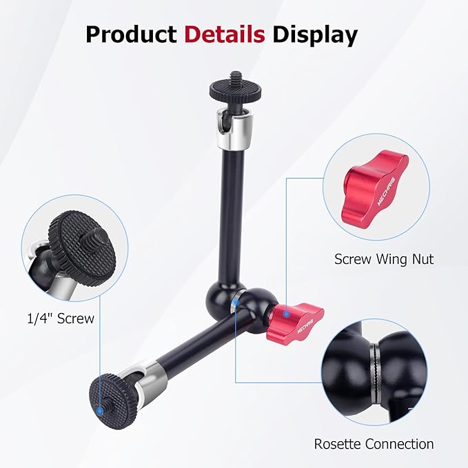 11" Pro Cold Shoe Magic Arm, Extra-Long Adjustable Friction Arm with 1/4" Screw for Teleprompter, Ring Light, Camera Rig – Live Stream Filmaking-87003