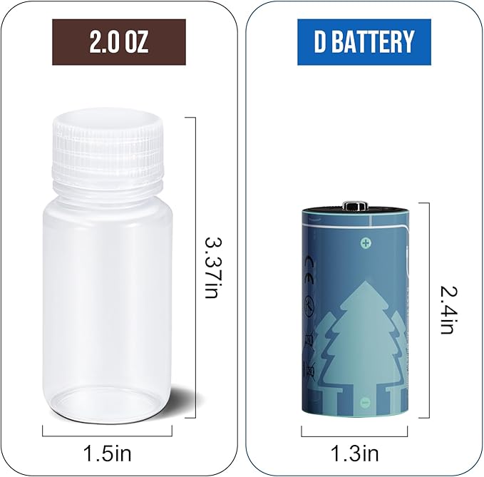 UMETASS Small Pill Bottle, Empty Medicine Bottles with Screw Caps for Pills Capsules Vitamins, Food Grade Plastic Medicine Containers with Labels for Travel (Clear&Brown, 2oz/60ml, 6 Pcs)