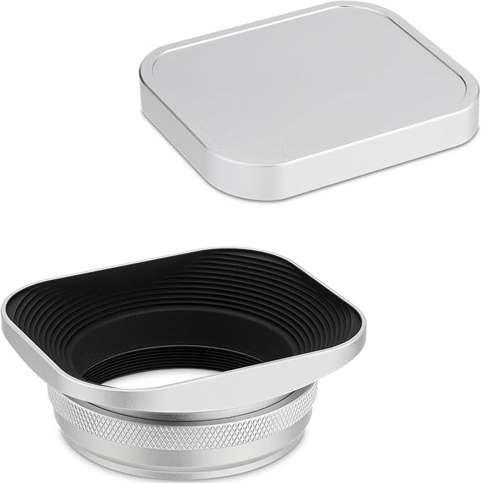 Haoge LH-EW3 Square Metal Lens Hood with 49mm Adapter Ring with Cap for Fujifilm Fuji FinePix X100 X100S X100T X100F X70 X100V Camera Replaces Fujifilm LH-X100 AR-X100 LH-X70 Silver