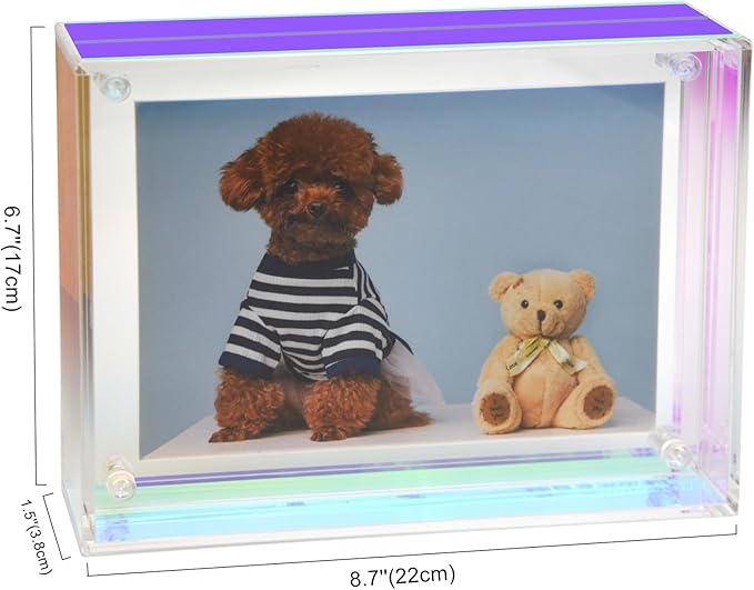 Gelite Acrylic 5X7 Picture Frame to Display 5x7 4x6 Pictures Mat-free Neon Floating Photo Frame for Wall and Tabletop, Iridescent Rainbow