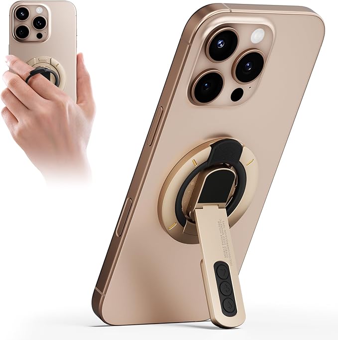 TODI for MagSafe Phone Grip Stand, 3-in-1 Magnetic Finger Ring Holder with Double-Sided Magnet, Fidget Toy Design, Magnetic Phone Stand for iPhone 16/15/14/13/12 Series (Gold)