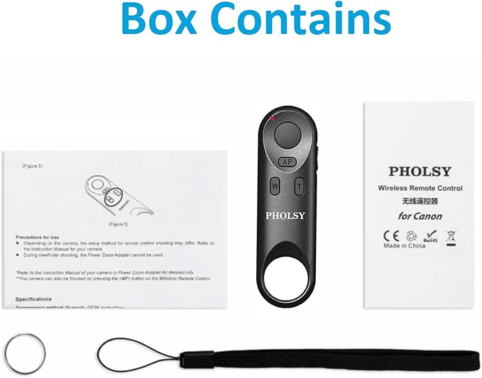 PHOLSY BR-E1 Bluetooth Camera Wireless Remote Control Compatible with Canon R7, R10, R3, R5, R6ii, R8, 90D, 200D, 200DII, 250D, 6DII, 77D, 800D, 850D, M6ii, M50, M50-II, M200, G5X-II, G7X-III, SX70HS