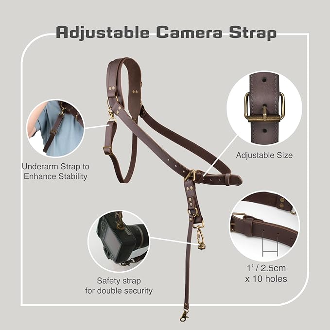 Leather Camera Harness for 1 Camera,Single Camera Strap for Photographers,Camera Shoulder Strap Quick Release DSLR