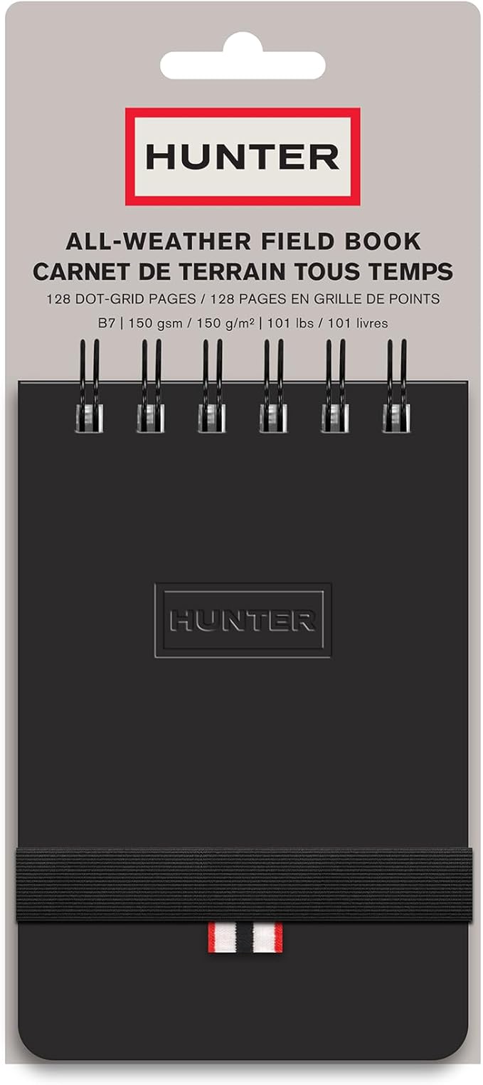 Hunter - All Weather Field Book, 5.75” X 3.6” 128 Pg Outdoor Notebook With Elastic Band to Protect Notes, Pocket Journal With Dot Grid Stone Paper for Surveying, Water & Tear Resistant, Black