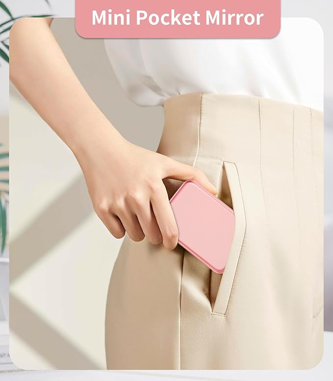 WOBSION Small Mirror with Lights,LED Compact Makeup Mirror,1x/3x Mini Travel Mirror with Magnification,Portable for Purse,Pocket,Gifts for Girls,Rose Gold