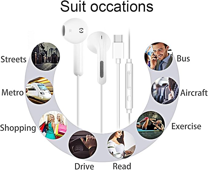 2 Pack USB C Headphones for iPhone 16/15 Pro Max/Plus, Wired Earbuds with Mic & Volume Control, HiFi Stereo Noise Cancelling Type C Earphones Wired for iPad Pro, Samsung Galaxy S23/S22/S21/S20/Ultra