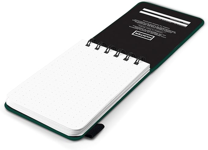 Hunter - All Weather Field Book, 5.75” X 3.6” 128 Pg Outdoor Notebook With Elastic Band to Protect Notes, Pocket Journal With Dot Grid Stone Paper for Surveying, Water & Tear Resistant, Forest Green