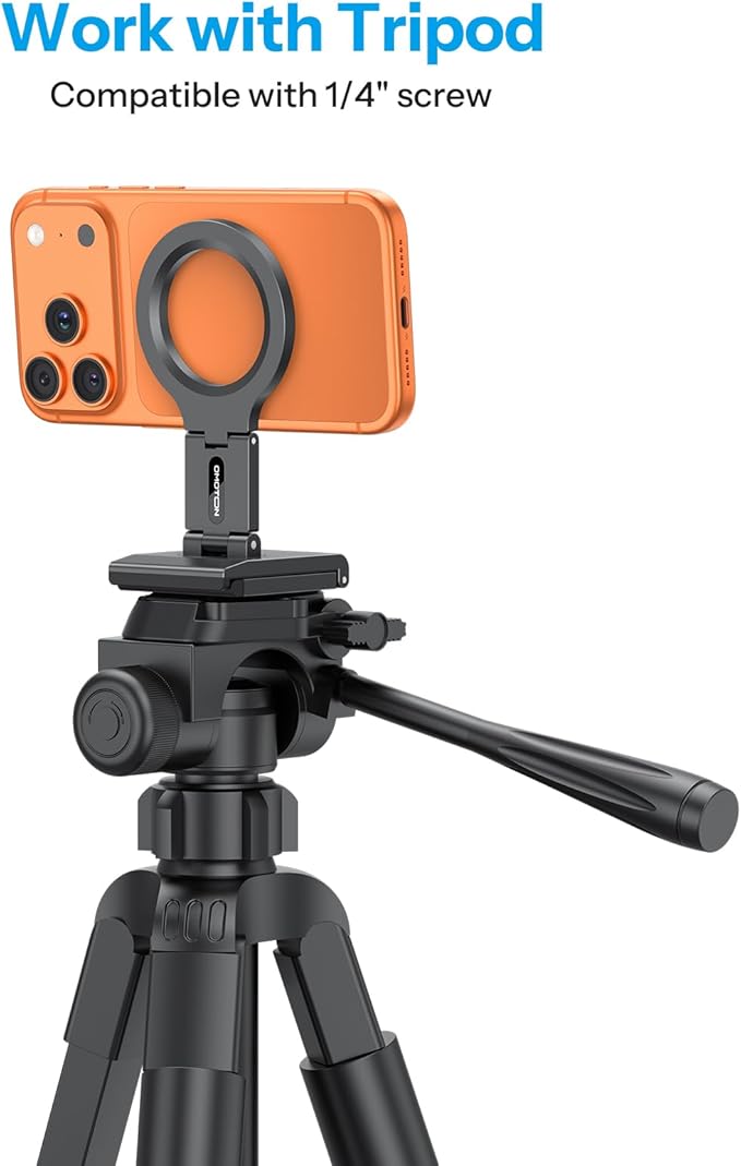 OMOTON VC07 360°Rotating Continuity Camera Mount for iMac Desktop Monitor Mount with 1/4" Screw, Adjustable Magnetic Phone Stand for MagSafe iPhone 17/16 Pro Max Air, Mac, Gym, TV, 4K, Laptop