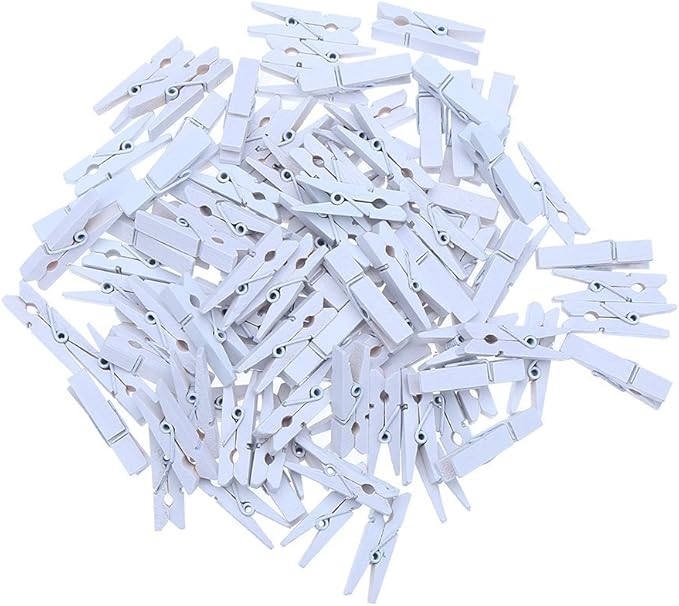DECORA 3.5cm Sturdy White Wooden Mini Clothespin Photo Clips Pack of 100