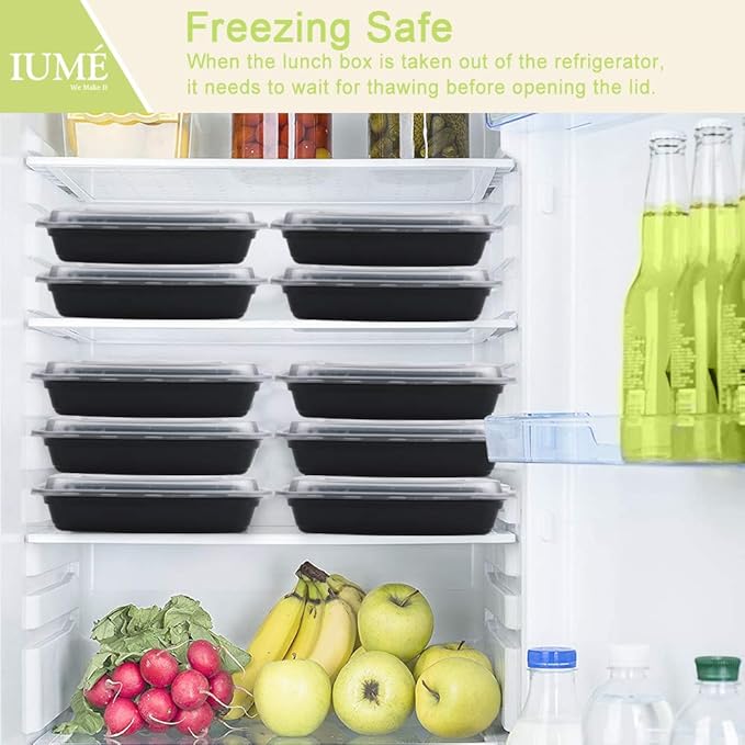 IUMÉ Reusable Food Prep Containers, 50-Pack 24 OZ Plastic Containers with Lids For Meal Food Prepping - Durable Food Storage Containers Lunch Boxes- Stackable, Meal Dishwasher Safe