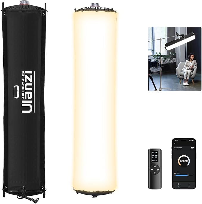 Ulanzi AL120 120W Bi Color Inflatable Tube LED Video Light with Remote, 2700K-6500K CRI96, 10 Effects, Portable Soft Box Light for Photography/Video/Live Stream/YouTube