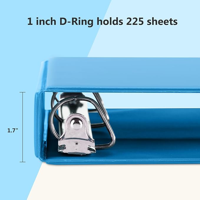 ViVin Sturdy 1 Inch D Ring Binders, 3 Ring Binders with 2 Pockets, Hold 225 Sheets of US Letter Size Paper for Office,Home,School, 6 Pack (Light Blue)
