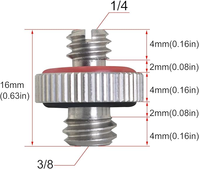 2PCS 1/4 Male to 3/8 Male Threaded Tripod Screw Adapter Conversion Screw with Rubber Grip and Groove Stainless Steel Silver for DSLR Monopods