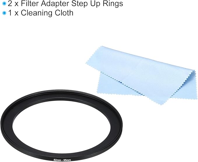 PATIKIL 82mm-95mm Metal Step Up Ring with Cleaning Cloth, 2 Pack Camera Lens Filter Adapter Ring Aluminum Filter Adapter Ring for Camera Lenses Hood, Black