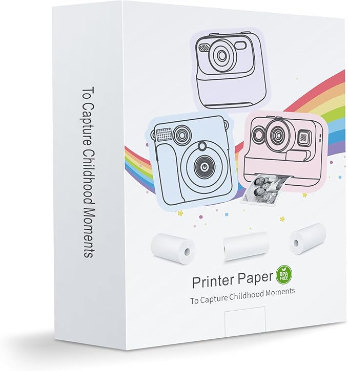 Hikkon 12 Rolls Kids Instant Camera Thermal Print Paper Refill - 3 Colors (Pink, Blue, Yellow) Compatible with Most Children Instant Print Cameras