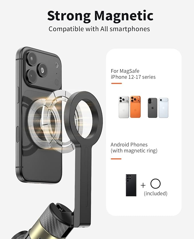 65" Magnetic Tripod for iPhone, Selfie Stick Tripod with Remote, 360° Rotatable Extendable Travel Tripod Phone Stand with Metal Ring, Compatible with iPhone Android